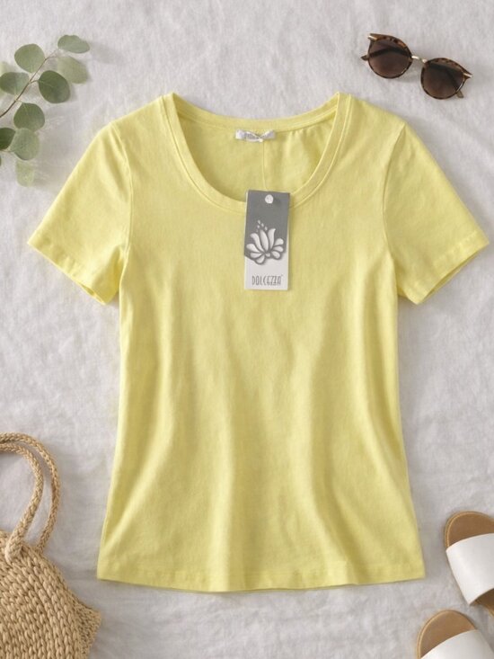 Dolcezza Tops - Dolcezza Yellow Scoop Neck Cotton Tee • Summer Essential • XS NWT